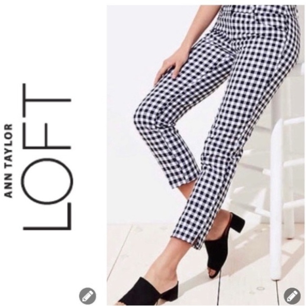 ANN Taylor Loft black and white Marisa Straight gingham cropped pants